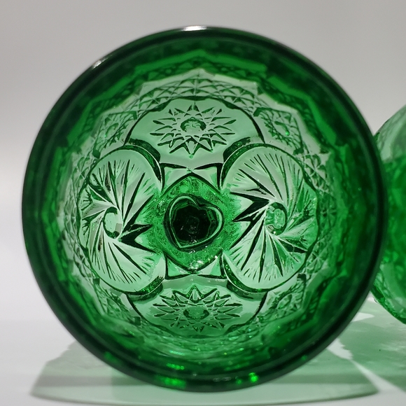 (4☘️) Vntg "Buzz Saw" Uranium 💚& Carnival Green Goblets Double Shot Degenhart - Picture 12 of 15